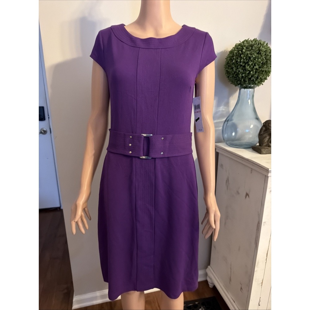 Y2K Muse Pencil Dress Sz 10 Stretch Knit Bright Purple Business Workwear City